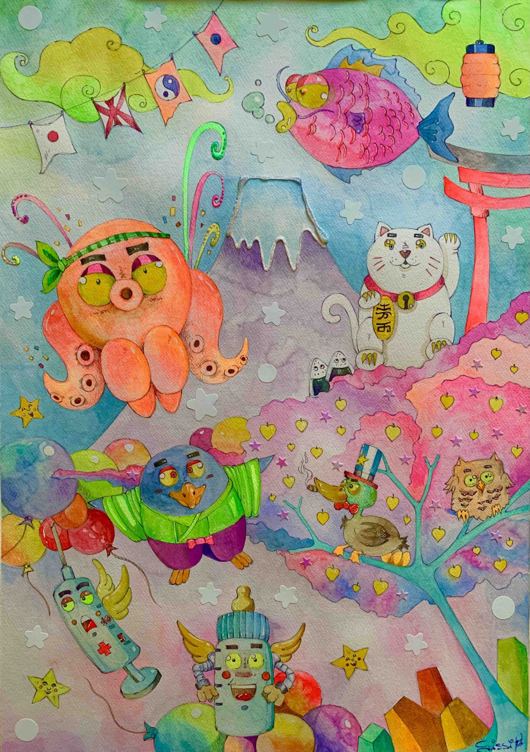 MASSIMILIANO GISSI NIPPO NIPPO 70x50tecnica polimaterica anno 2024